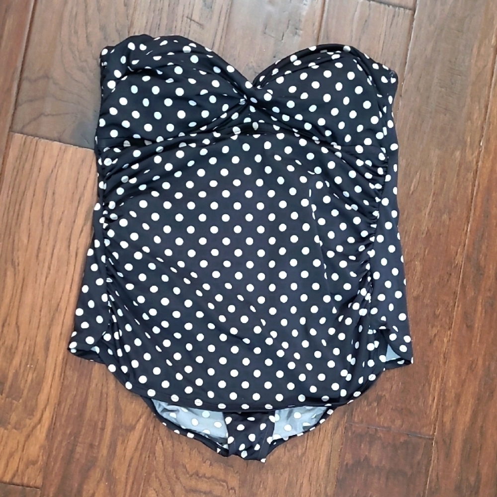 Merona Black & White Polka Dot Strapless Swimsuit Size XL